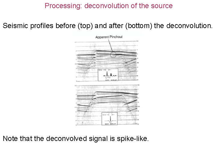 Processing: deconvolution of the source Seismic profiles before (top) and after (bottom) the deconvolution.