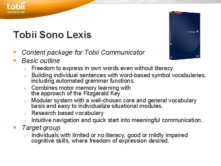 Tobii Sono Lexis § Content package for Tobii Communicator § Basic outline § §