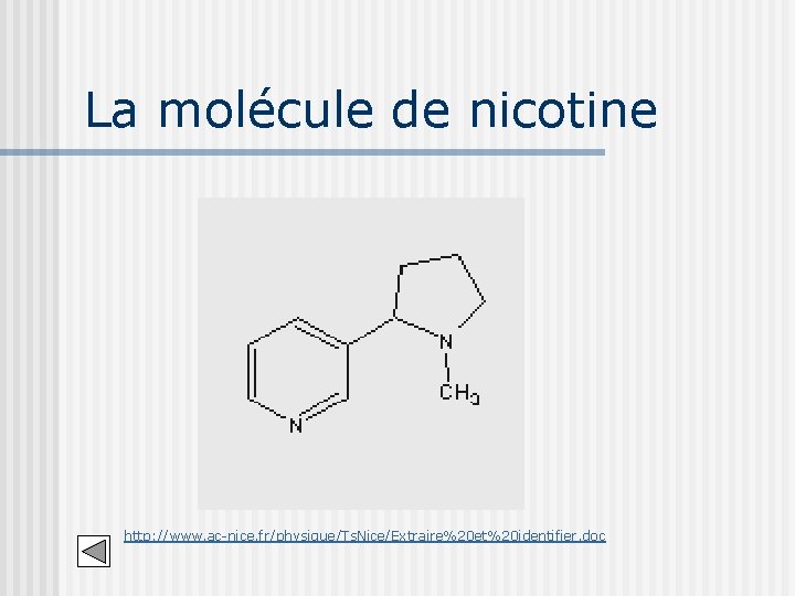 La molécule de nicotine http: //www. ac-nice. fr/physique/Ts. Nice/Extraire%20 et%20 identifier. doc 