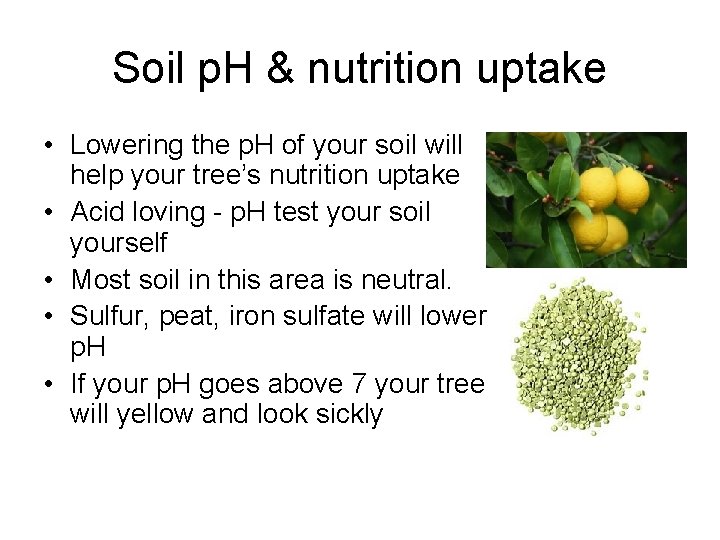 Soil p. H & nutrition uptake • Lowering the p. H of your soil