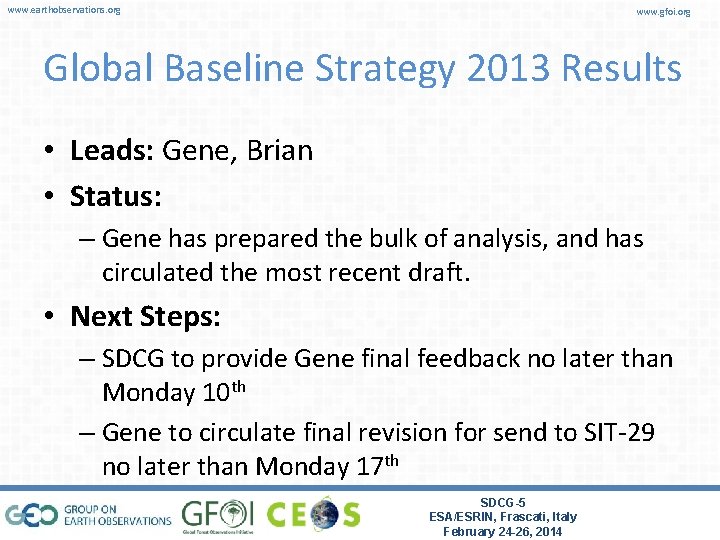 www. earthobservations. org www. gfoi. org Global Baseline Strategy 2013 Results • Leads: Gene,