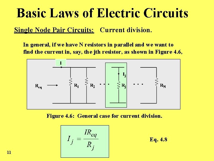 Basic Laws of Electric Circuits Single Node Pair Circuits: Current division. In general, if