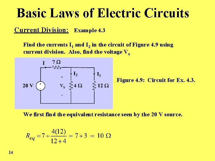 Basic Laws of Electric Circuits Current Division: Example 4. 3 Find the currents I Basic Laws of Electric Circuits Current Division: Example 4. 3 Find the currents I