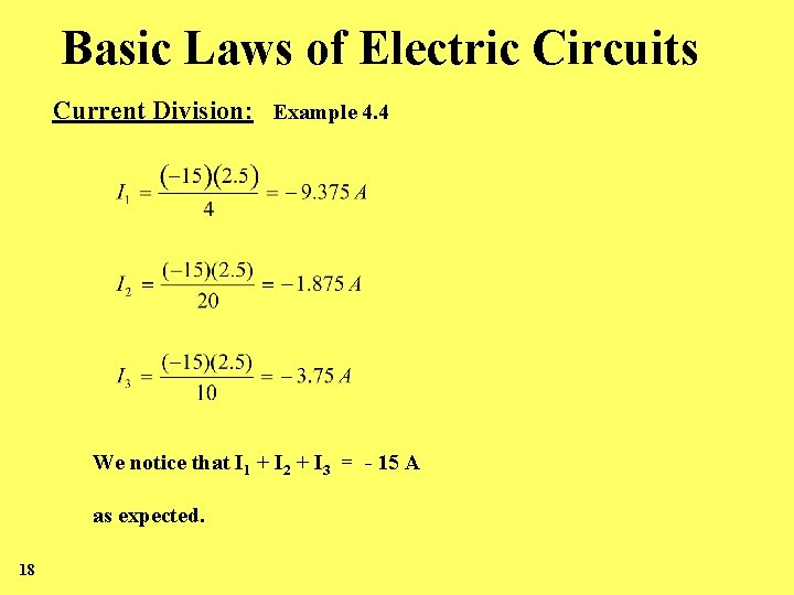 Basic Laws of Electric Circuits Current Division: Example 4. 4 We notice that I