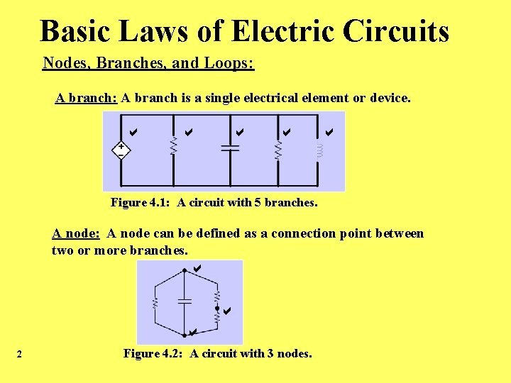 Basic Laws of Electric Circuits Nodes, Branches, and Loops: A branch is a single