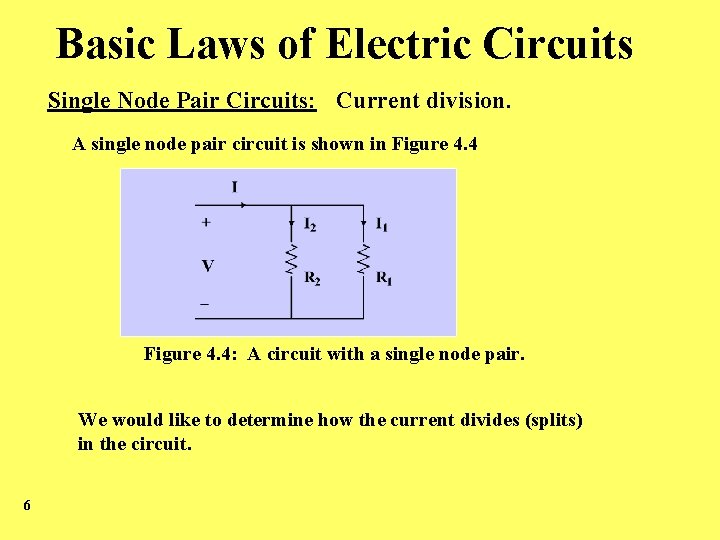 Basic Laws of Electric Circuits Single Node Pair Circuits: Current division. A single node