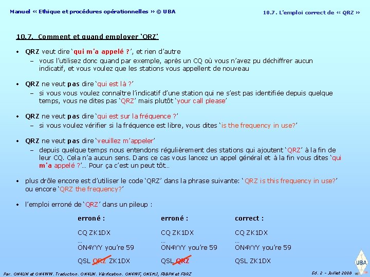 Manuel « Ethique et procédures opérationnelles » © UBA 10. 7. L’emploi correct de