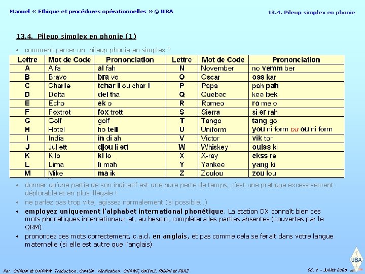 Manuel « Ethique et procédures opérationnelles » © UBA 13. 4. Pileup simplex en