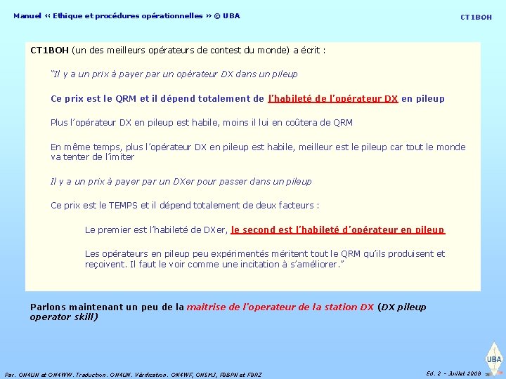 Manuel « Ethique et procédures opérationnelles » © UBA CT 1 BOH (un des