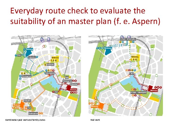 Everyday route check to evaluate the suitability of an master plan (f. e. Aspern)