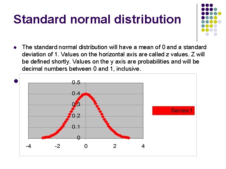 Standard normal distribution l l The standard normal distribution will have a mean of
