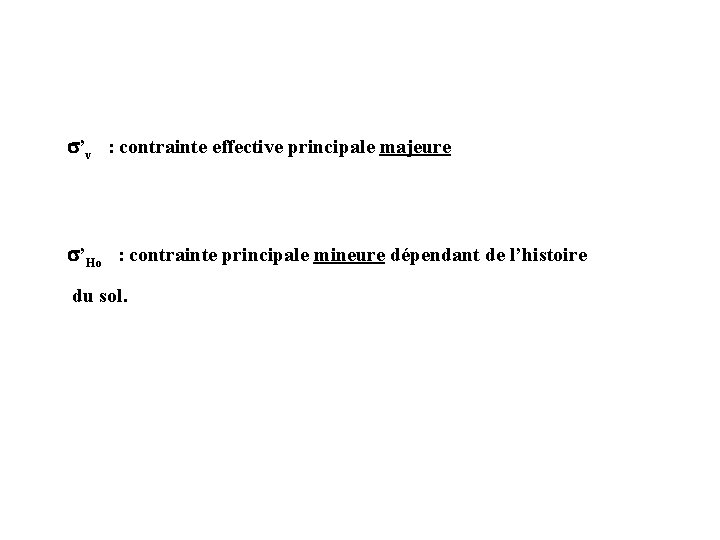 s’v : contrainte effective principale majeure s’Ho : contrainte principale mineure dépendant de l’histoire
