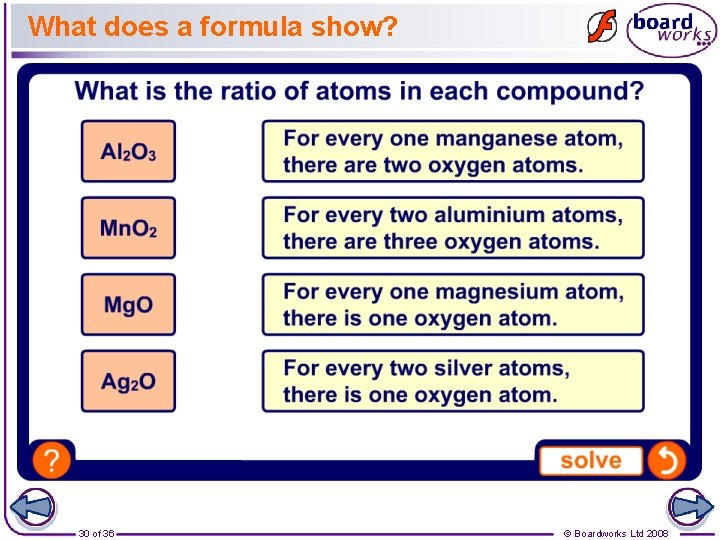 What does a formula show? 30 of 36 © Boardworks Ltd 2008 