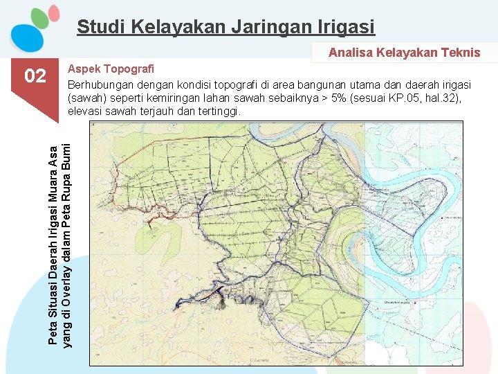 Studi Kelayakan Jaringan Irigasi Analisa Kelayakan Teknis Aspek Topografi Berhubungan dengan kondisi topografi di