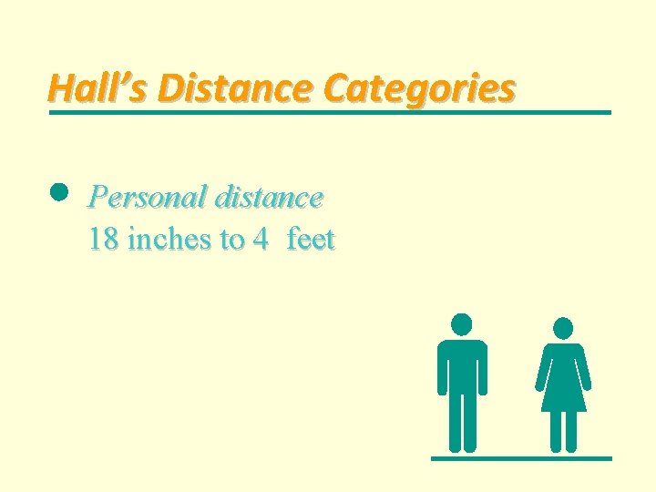 Hall’s Distance Categories Personal distance 18 inches to 4 feet 