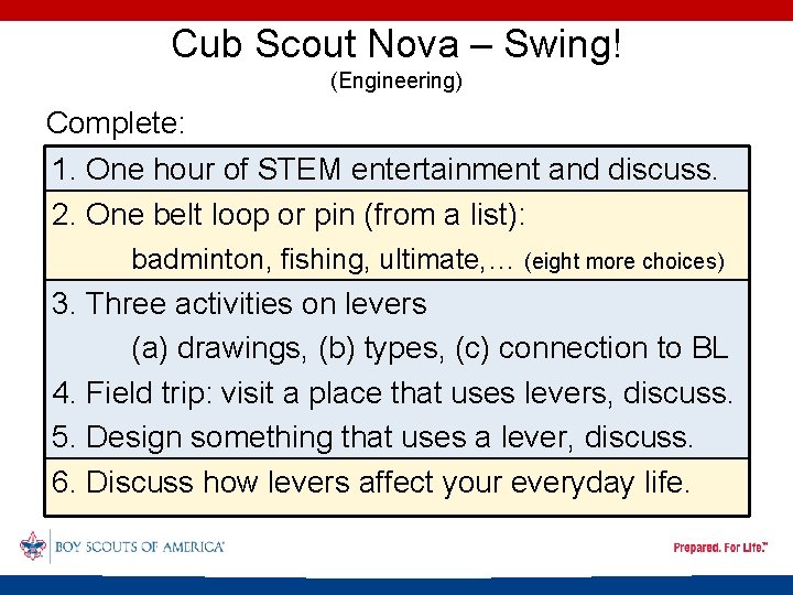 Cub Scout Nova – Swing! (Engineering) Complete: 1. One hour of STEM entertainment and