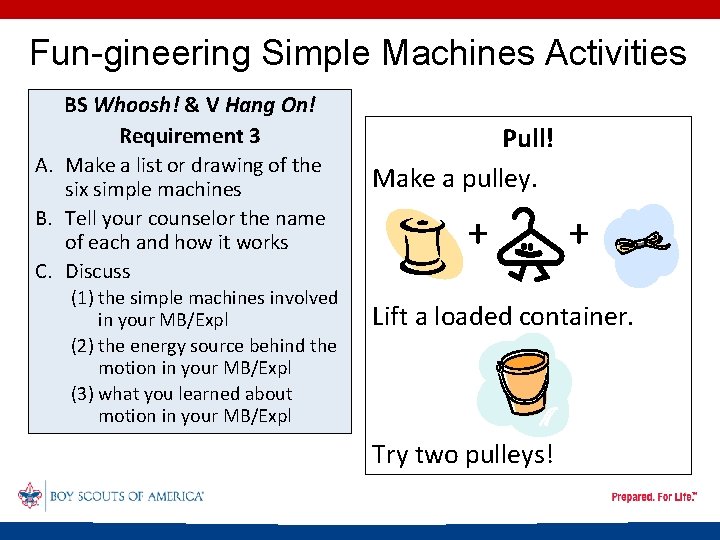 Fun-gineering Simple Machines Activities BS Whoosh! & V Hang On! Requirement 3 A. Make