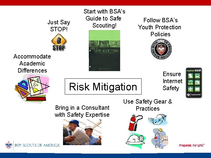 Just Say STOP! Start with BSA’s Guide to Safe Scouting! Accommodate Academic Differences Risk