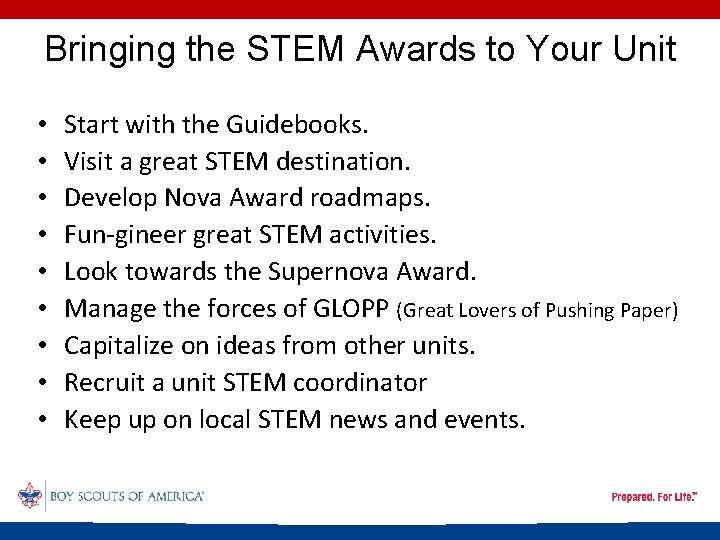 Bringing the STEM Awards to Your Unit • • • Start with the Guidebooks.