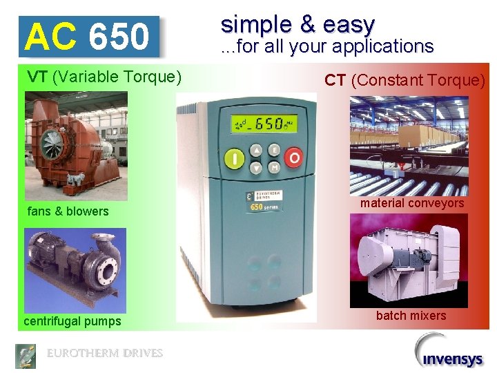 AC 650 VT (Variable Torque) fans & blowers centrifugal pumps EUROTHERM DRIVES simple &