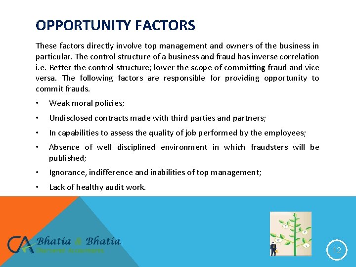 OPPORTUNITY FACTORS These factors directly involve top management and owners of the business in