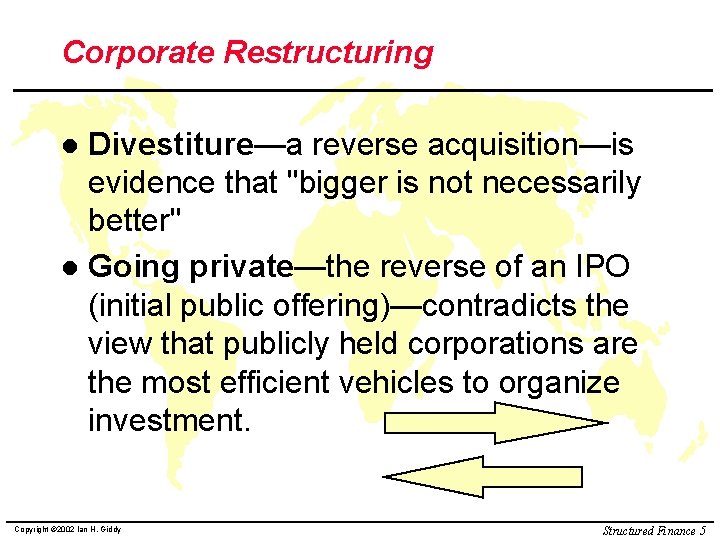 Corporate Restructuring Divestiture—a reverse acquisition—is evidence that "bigger is not necessarily better" l Going