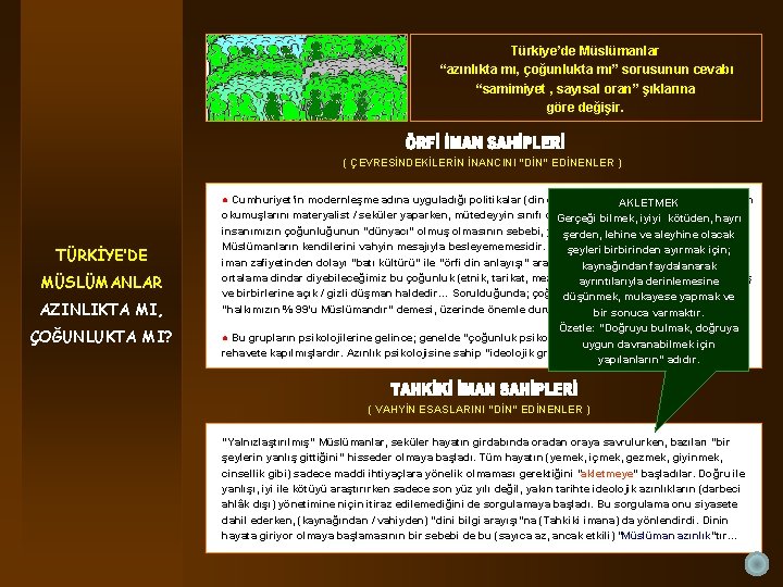 Türkiye’de Müslümanlar “azınlıkta mı, çoğunlukta mı” sorusunun cevabı “samimiyet , sayısal oran” şıklarına göre