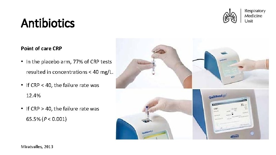 Antibiotics Point of care CRP • In the placebo arm, 77% of CRP tests