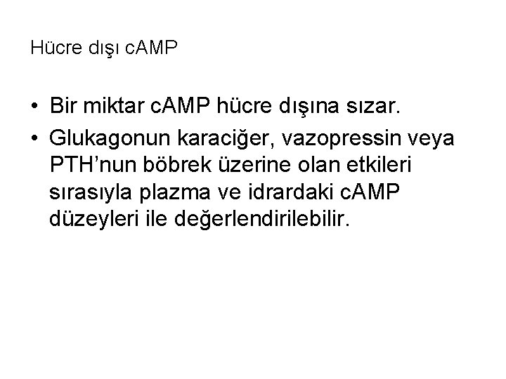 Hücre dışı c. AMP • Bir miktar c. AMP hücre dışına sızar. • Glukagonun