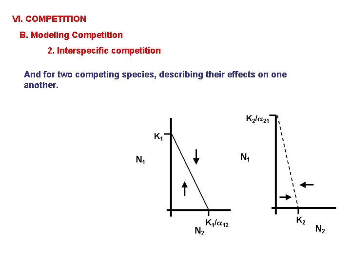 VI. COMPETITION B. Modeling Competition 2. Interspecific competition And for two competing species, describing