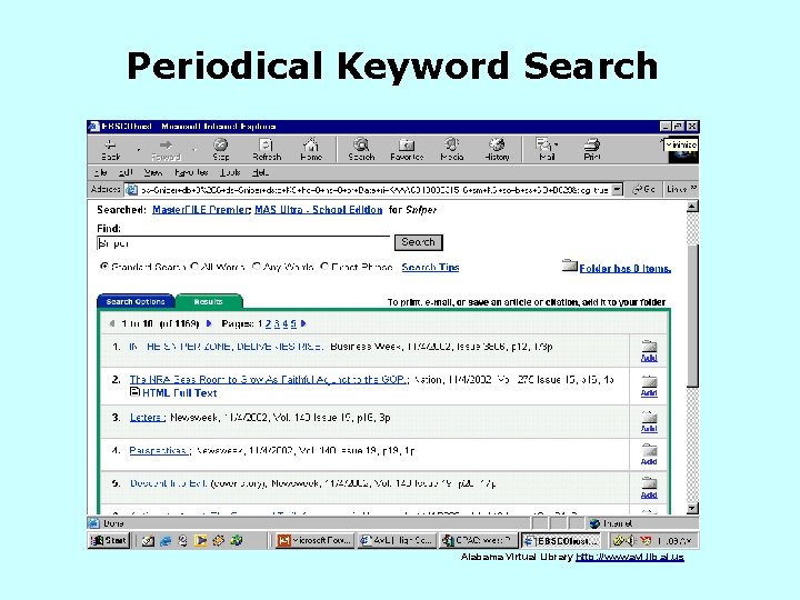 Periodical Keyword Search Alabama Virtual Library http: //www. avl. lib. al. us 