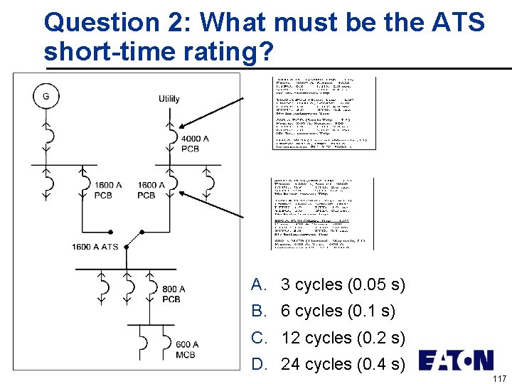 Question 2: What must be the ATS short-time rating? A. 3 cycles (0. 05