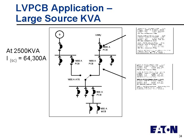 LVPCB Application – Large Source KVA G At 2500 KVA I (sc) = 64,