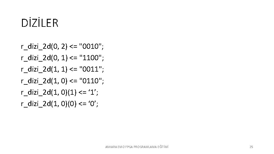 DİZİLER r_dizi_2 d(0, 2) <= "0010"; r_dizi_2 d(0, 1) <= "1100"; r_dizi_2 d(1, 1)