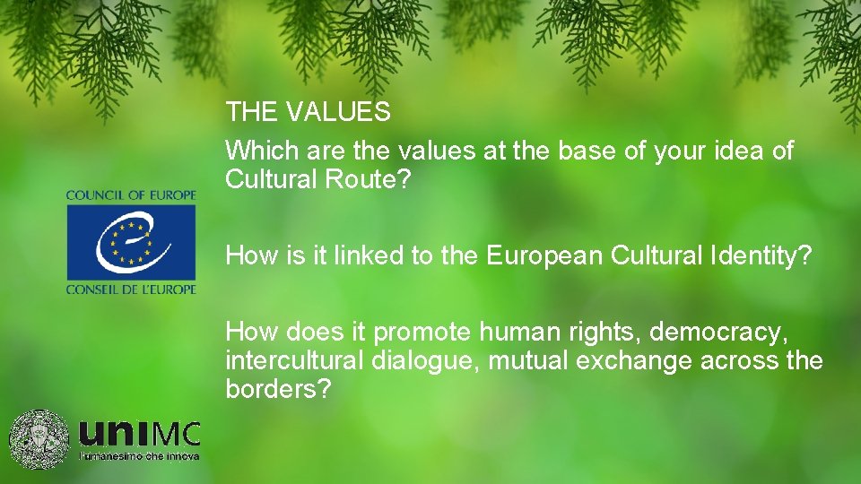 THE VALUES Which are the values at the base of your idea of Cultural