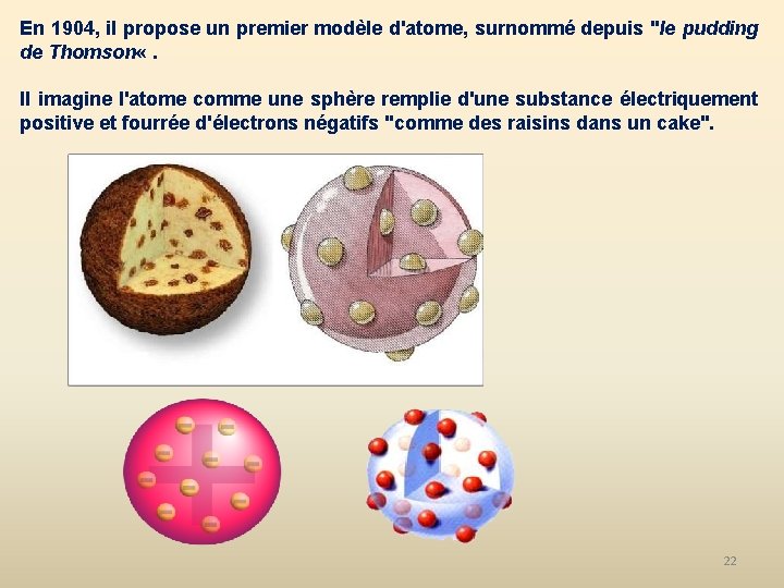 En 1904, il propose un premier modèle d'atome, surnommé depuis "le pudding de Thomson