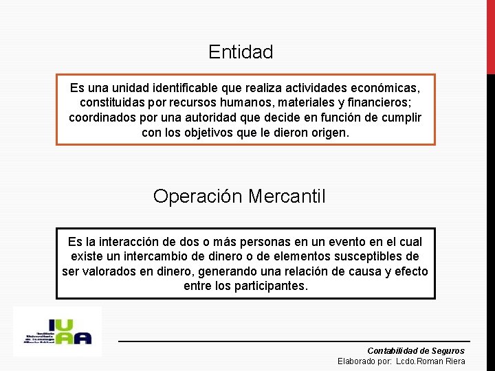 Entidad Es una unidad identificable que realiza actividades económicas, constituidas por recursos humanos, materiales