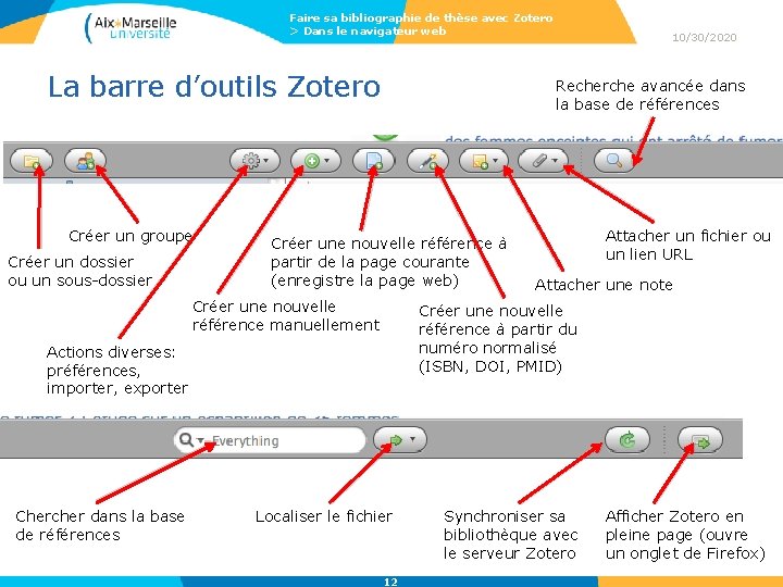 Faire sa bibliographie de thèse avec Zotero > Dans le navigateur web La barre