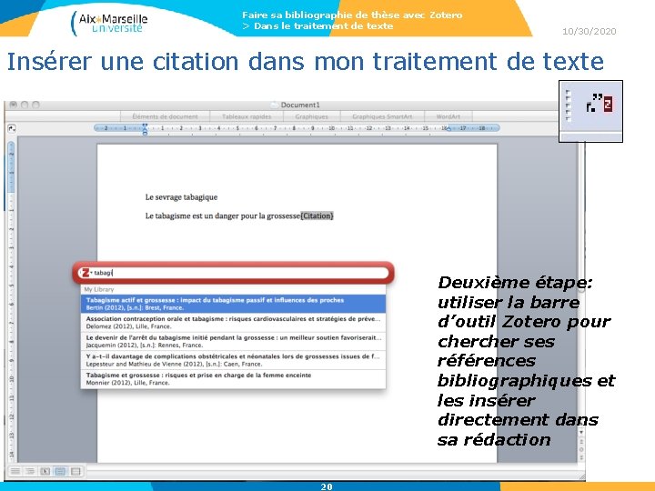 Faire sa bibliographie de thèse avec Zotero > Dans le traitement de texte 10/30/2020