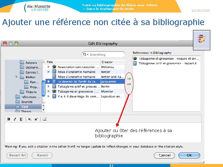 Faire sa bibliographie de thèse avec Zotero > Dans le traitement de texte 10/30/2020