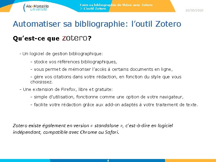 Faire sa bibliographie de thèse avec Zotero > L’outil Zotero 10/30/2020 Automatiser sa bibliographie: