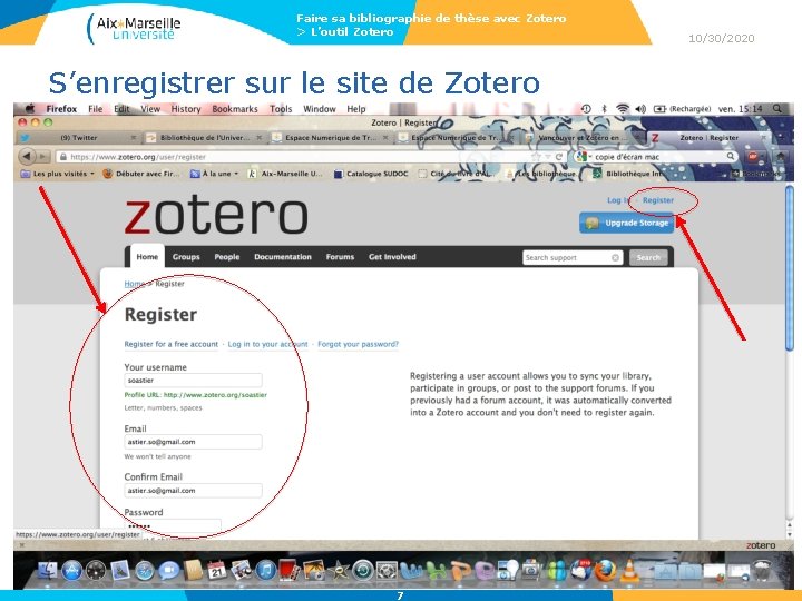 Faire sa bibliographie de thèse avec Zotero > L’outil Zotero S’enregistrer sur le site