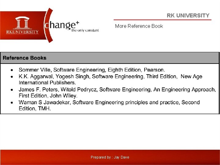 RK UNIVERSITY More Reference Book Prepared by : Jay Dave 