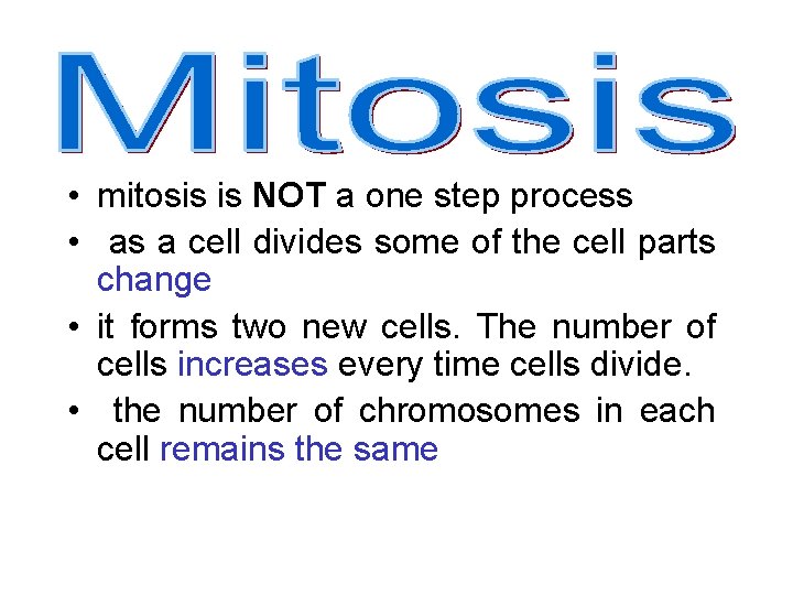  • mitosis is NOT a one step process • as a cell divides