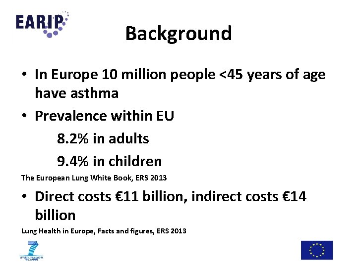 Background • In Europe 10 million people <45 years of age have asthma •