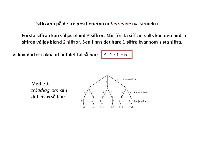 Siffrorna på de tre positionerna är beroende av varandra. Första siffran kan väljas bland