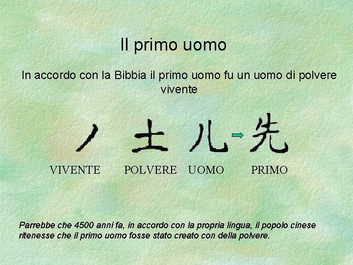 Il primo uomo In accordo con la Bibbia il primo uomo fu un uomo