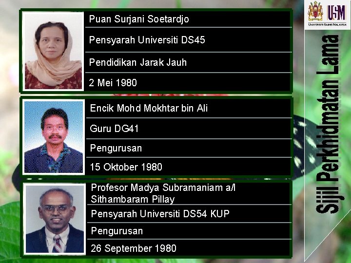 Puan Surjani Soetardjo Pensyarah Universiti DS 45 Pendidikan Jarak Jauh 2 Mei 1980 Encik Puan Surjani Soetardjo Pensyarah Universiti DS 45 Pendidikan Jarak Jauh 2 Mei 1980 Encik