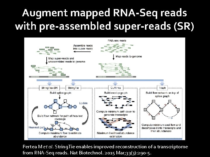 Augment mapped RNA-Seq reads with pre-assembled super-reads (SR) Pertea M et al. String. Tie