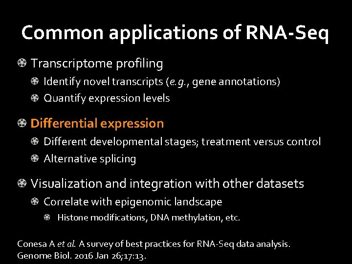 Common applications of RNA-Seq Transcriptome profiling Identify novel transcripts (e. g. , gene annotations)